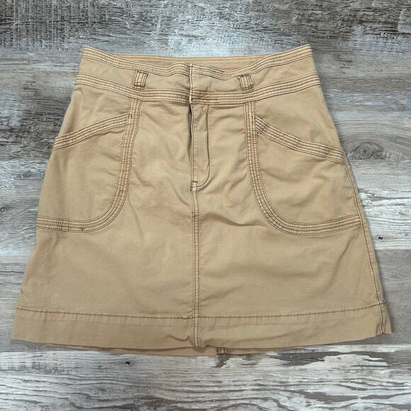 Pilcro Anthropologie Tan Cotton Mini Skirt Contrast Stitching Utility Style - Picture 1 of 6